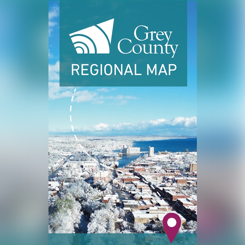 Cover of the Grey County Regional Map featuring an aerial image of a city covered in snow.