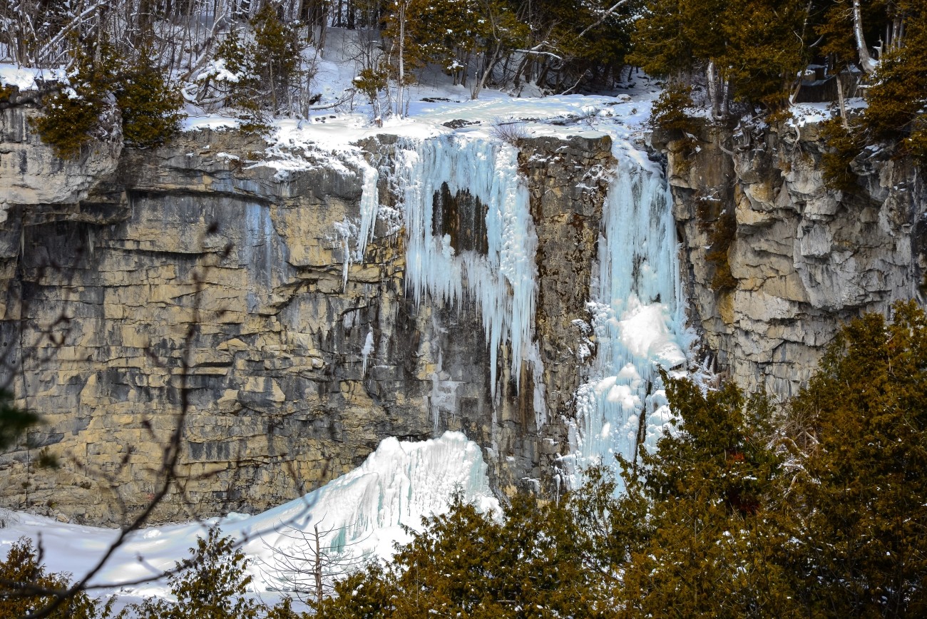 A frozen waterfall.