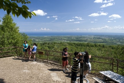 People gathered on a lookout.