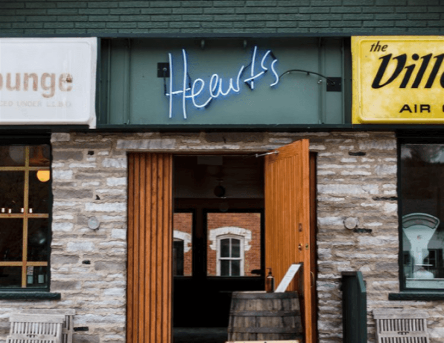 The front doors of Heart’s Tavern & Bar