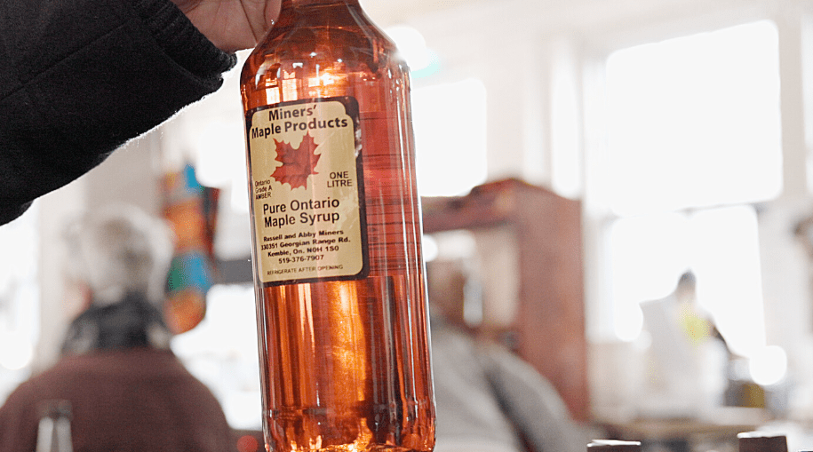 a bottle of maple syrup 