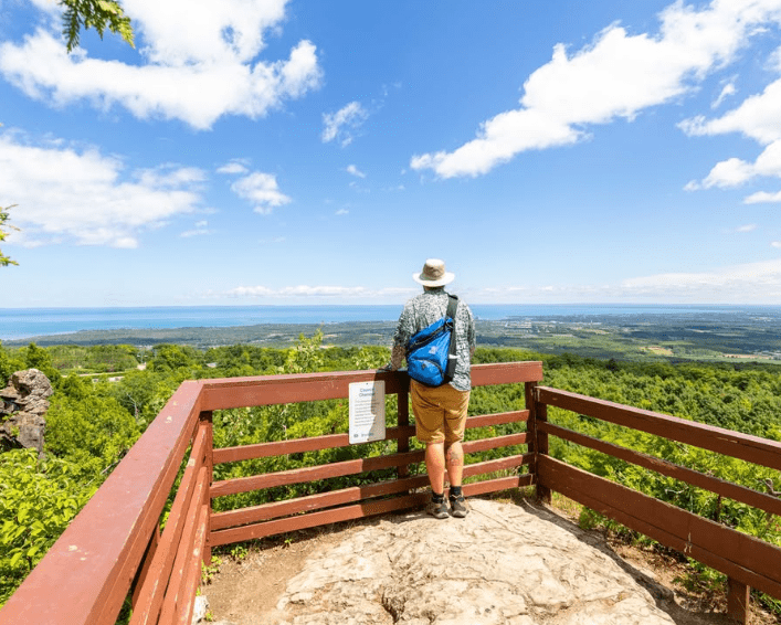a person looking out at a view